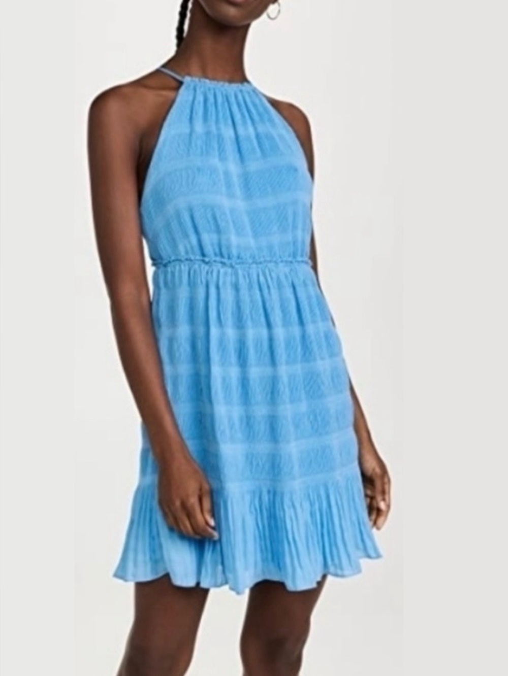 Rebecca Taylor Pleated Voile Short Dress Size Large Cerulean Blue Halter New NWT